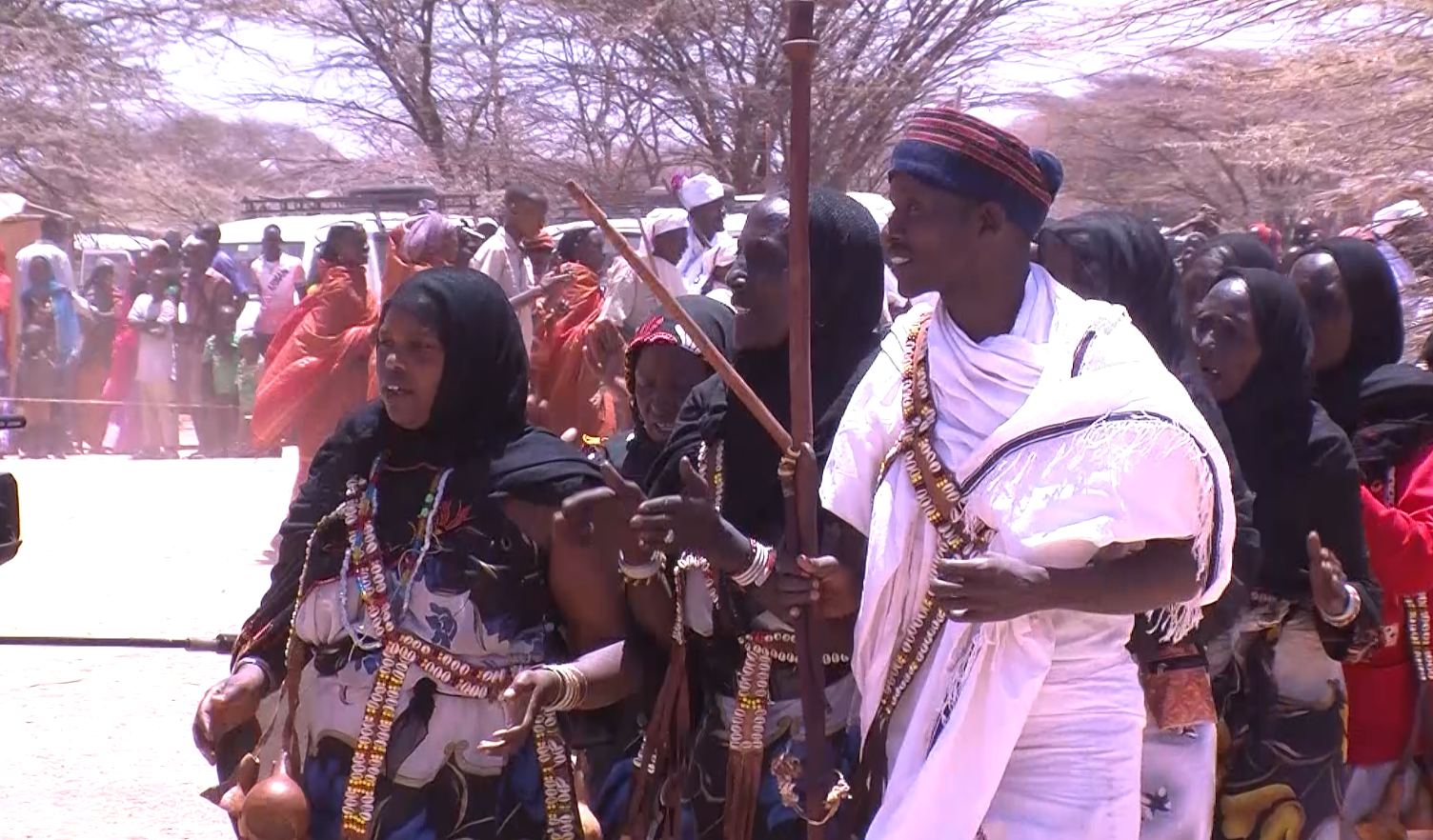 Elders form a procession line at the festival.